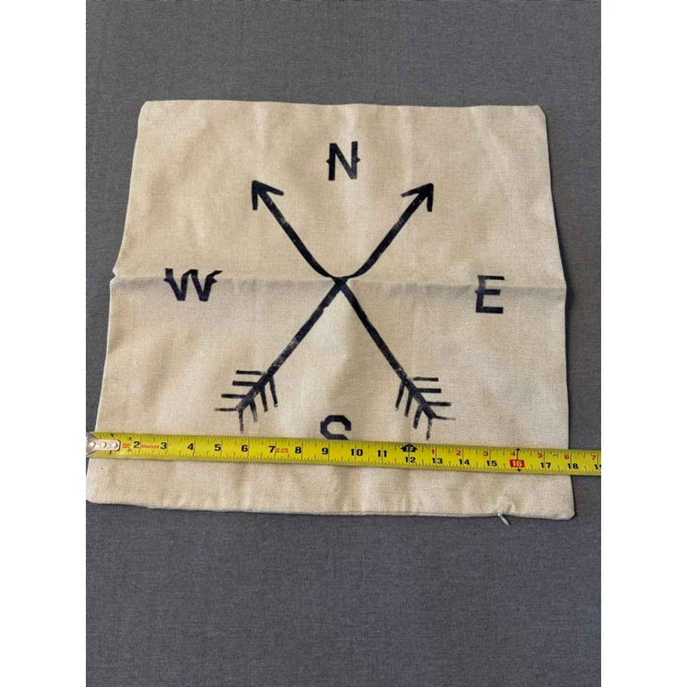 New in Package zipper pillow cover graphic design compass rose N, S, E, W 18x18